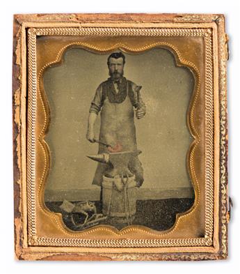 (CASED IMAGES--TINTYPES) A group of approximately 50 tintypes, including occupationals, a banner woman, firemen, a sea captain, beloved